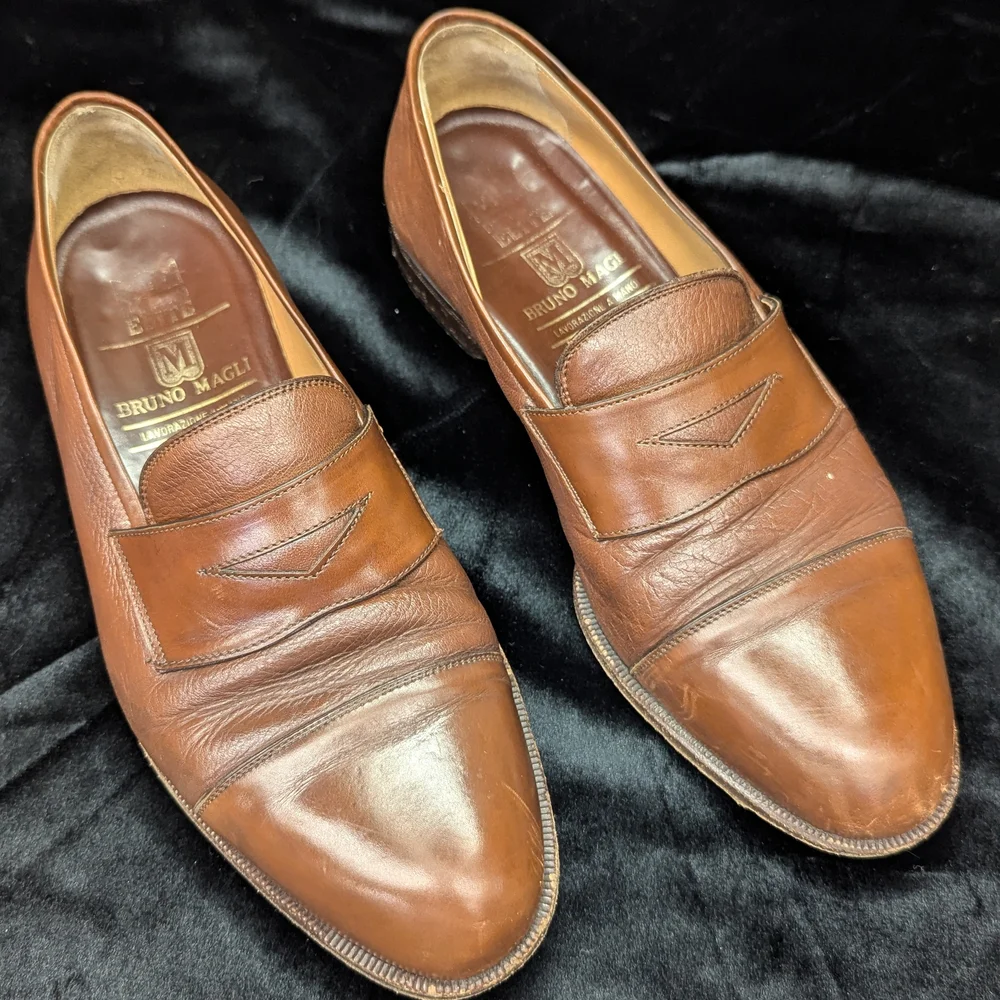Bruno Magli Men's Tan Leather Slip-On Loafers - Picture 1 of 8